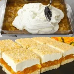 Apfelpudding Schnitten auf einem Teller serviert, verziert mit Äpfeln und Zimt.