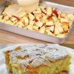 Apfelkuchen mit cremigem Vanillepudding auf einem Teller