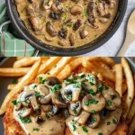 Hausgemachte Jägersauce serviert mit saftigem Fleisch auf einem Teller.