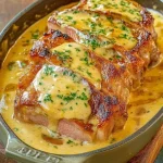 Kasseler mit Wirsing in Senf-Sahnesauce auf einem Teller serviert