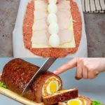 Omas Hackbraten frisch auf dem Tisch serviert