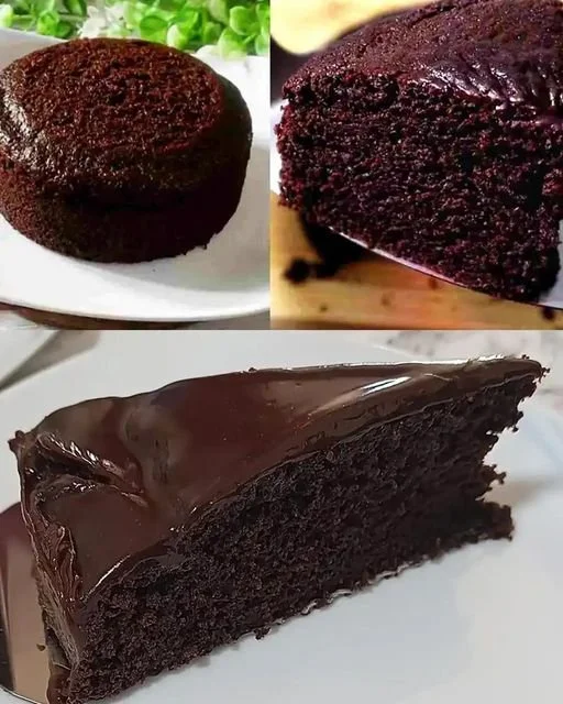 Saftiger Schokokuchen auf einem Teller, dekoriert mit Schokoladensoße