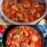 Schaschliktopf mit verschiedenen Fleischsorten und Gemüse, bereit zum Servieren