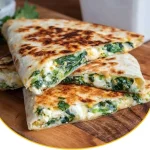 Leckere Spinat-Feta-Quesadillas auf einem Teller serviert.