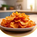 Krosse Airfryer-Möhrchenchips frisch zubereitet in einer Schüssel