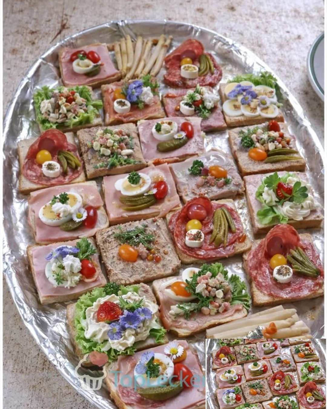 Belegte Brötli mit frischen Zutaten auf einem Tisch