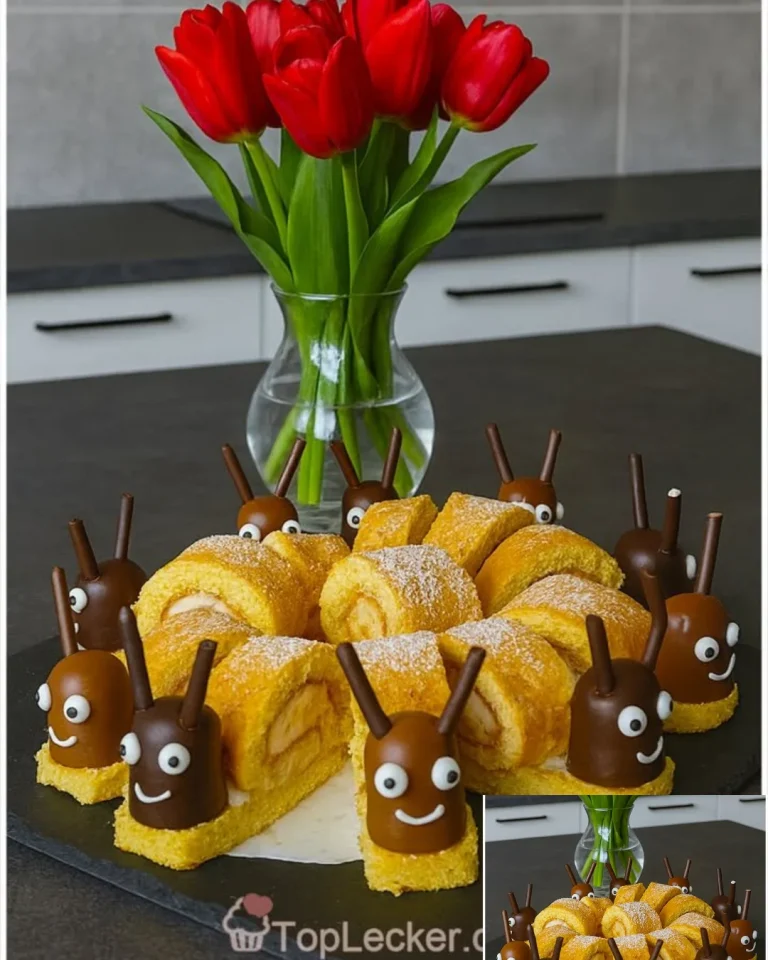 Biskuitrolle mit Erdbeer-Marmelade und Mascarpone-Creme auf einem Teller