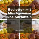 Bouletten mit Mischgemüse und Kartoffeln auf einem Teller serviert