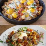 Bratkartoffeln mit Ei und Käse auf einem Teller serviert