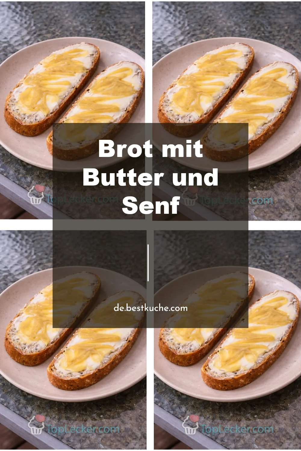 Brot mit Butter und Senf auf einem Teller