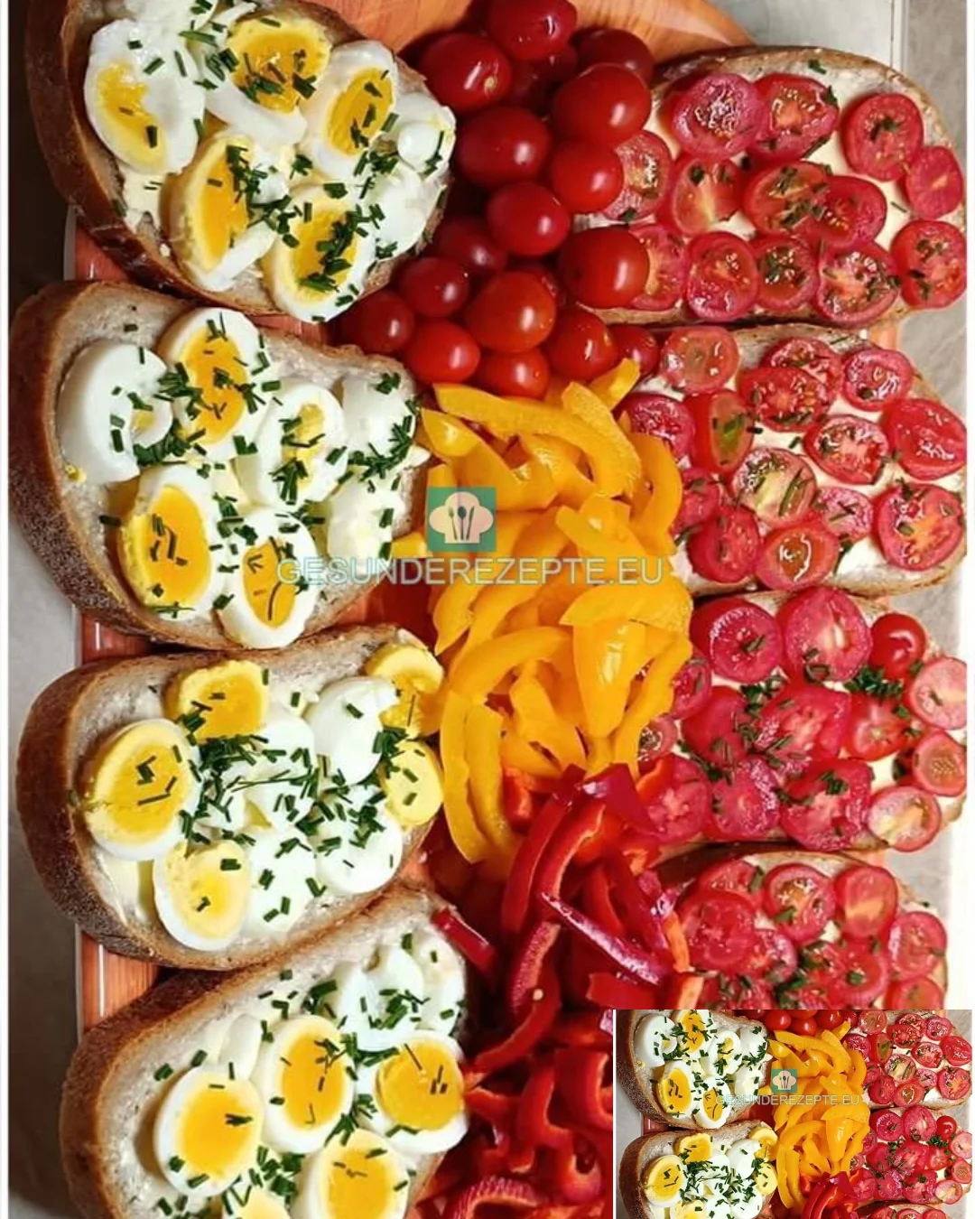 Brot mit Butter,Tomate und Ei auf einem Teller serviert
