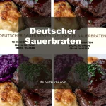 Traditioneller Deutscher Sauerbraten auf einem Teller serviert.