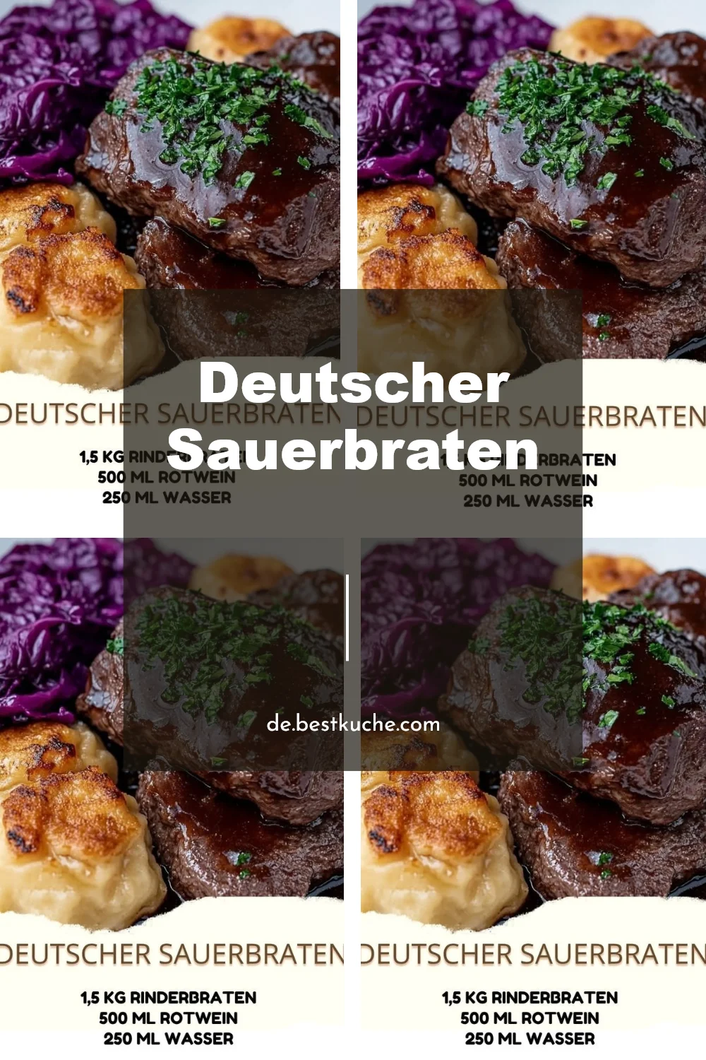 Traditioneller Deutscher Sauerbraten auf einem Teller serviert.