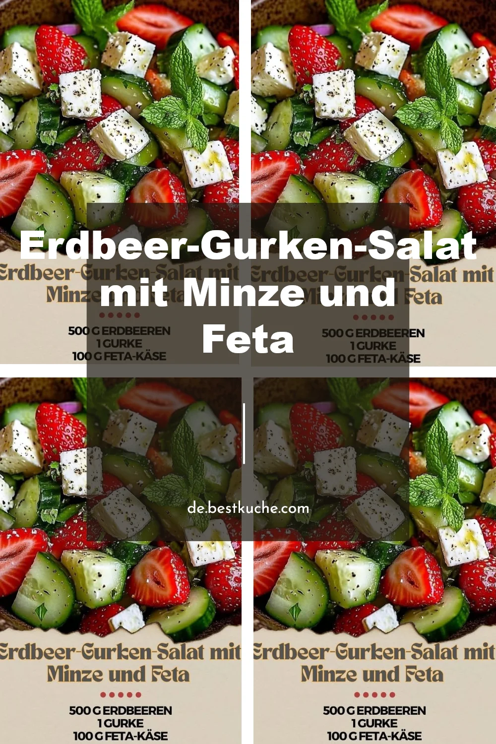 Erdbeer-Gurken-Salat mit Minze und Feta in einer Schüssel