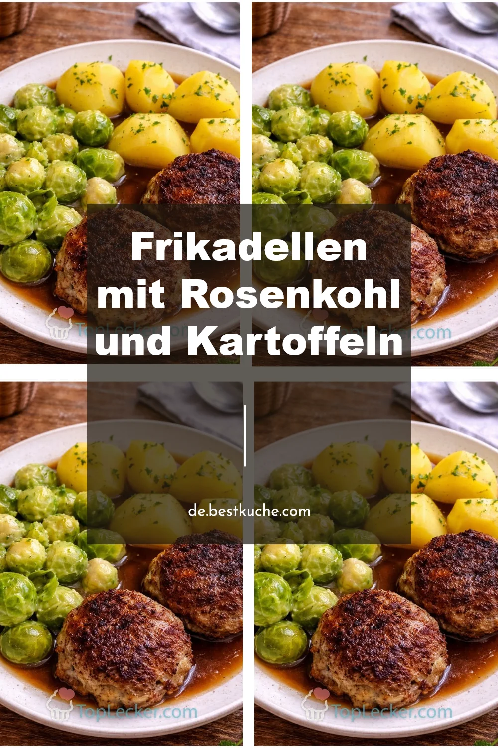 Frikadellen serviert mit Rosenkohl und Kartoffeln auf einem Teller