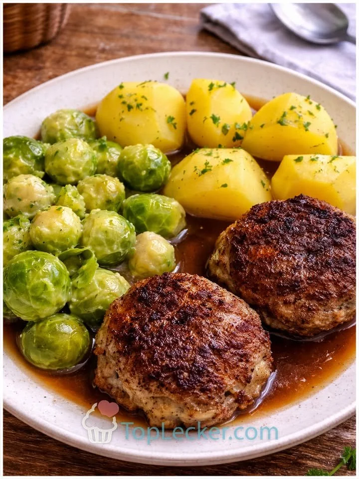 Frikadellen mit Rosenkohl und Kartoffeln