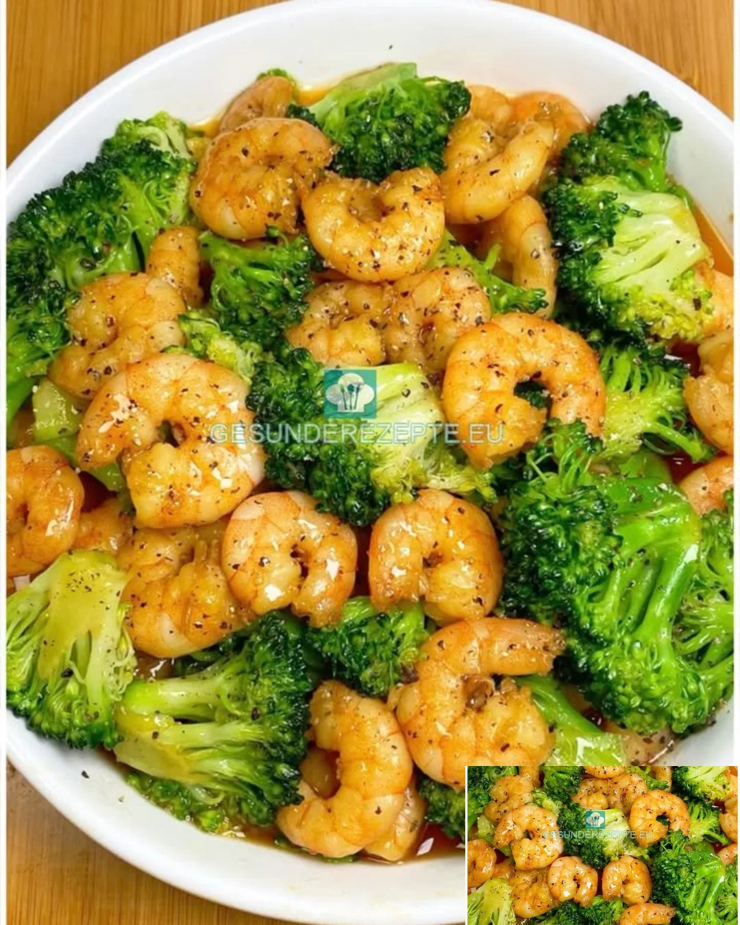 Garnelen-Brokkoli-Pfanne mit frischen Zutaten in einer Pfanne zubereitet