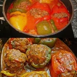 Gefüllte Paprika nach Uroma Susanne auf einem Teller serviert