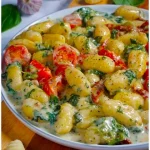 Leckere Gnocchi mit Spinat auf einem Teller serviert