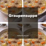 Schüssel mit köstlicher Graupensuppe, serviert mit frischen Kräutern.