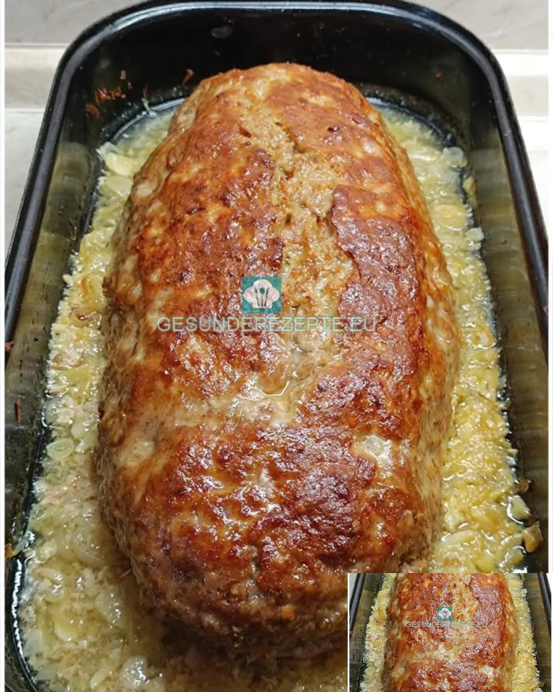 Leckerer Hackbraten auf einem Teller, serviert mit Beilagen.