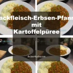 Hackfleisch-Erbsen-Pfanne mit Kartoffelpüree auf einem Teller serviert