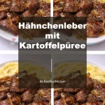 Hähnchenleber serviert mit cremigem Kartoffelpüree auf einem Teller