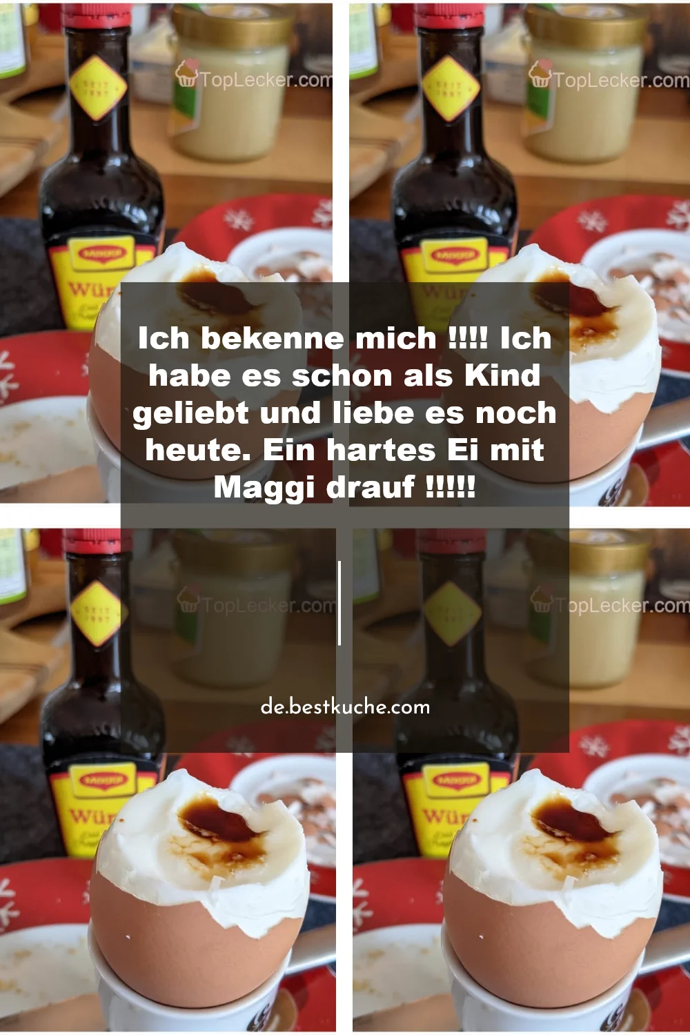 Hartes Ei mit Maggi-Sauce auf einem Teller
