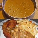 Jägersauce in einer Schüssel, serviert mit Fleischgerichten.