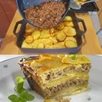 Bild von einem köstlichen Kartoffel Hack Auflauf im Ofen gebacken.