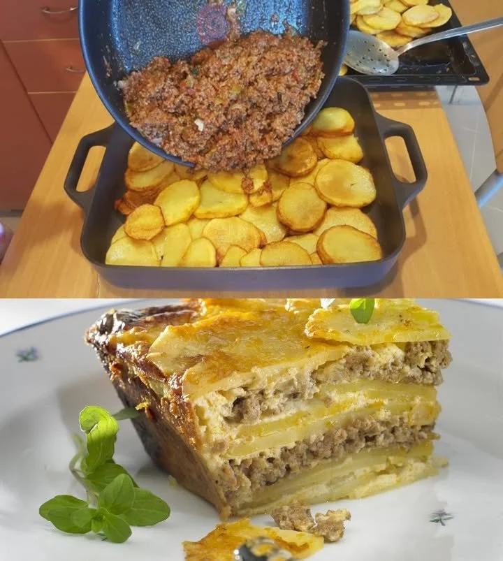 Bild von einem köstlichen Kartoffel Hack Auflauf im Ofen gebacken.