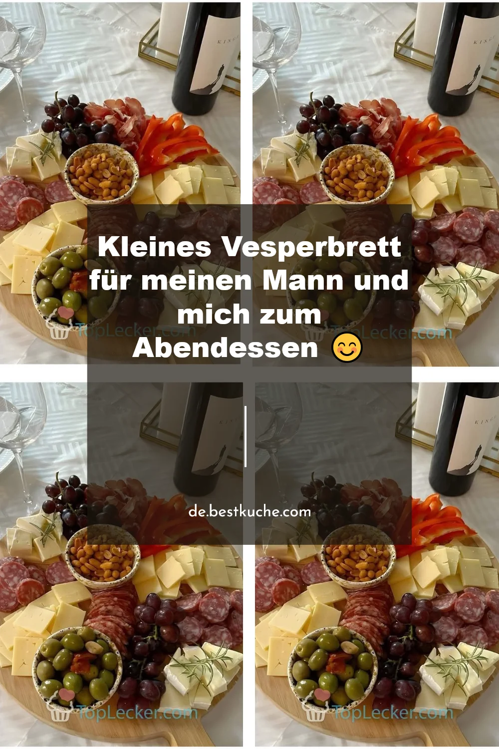 Kleines Vesperbrett für Abendessen mit leckerem Essen für zwei Personen