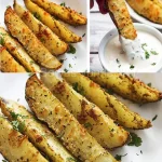 Knoblauch Kartoffelecken mit Parmesan in einer Schale serviert