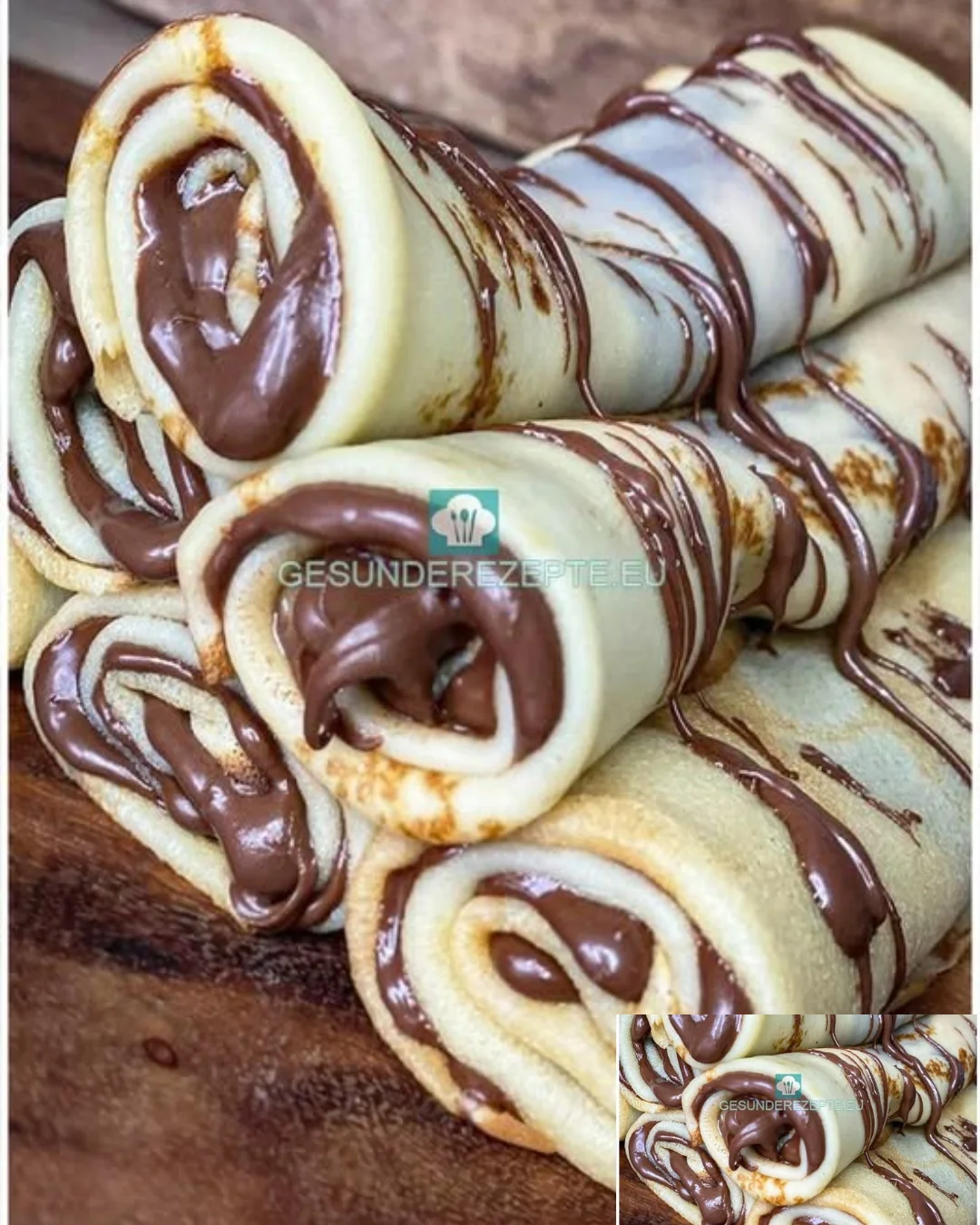 Leckere Pfannkuchen mit Nutella auf einem Teller serviert