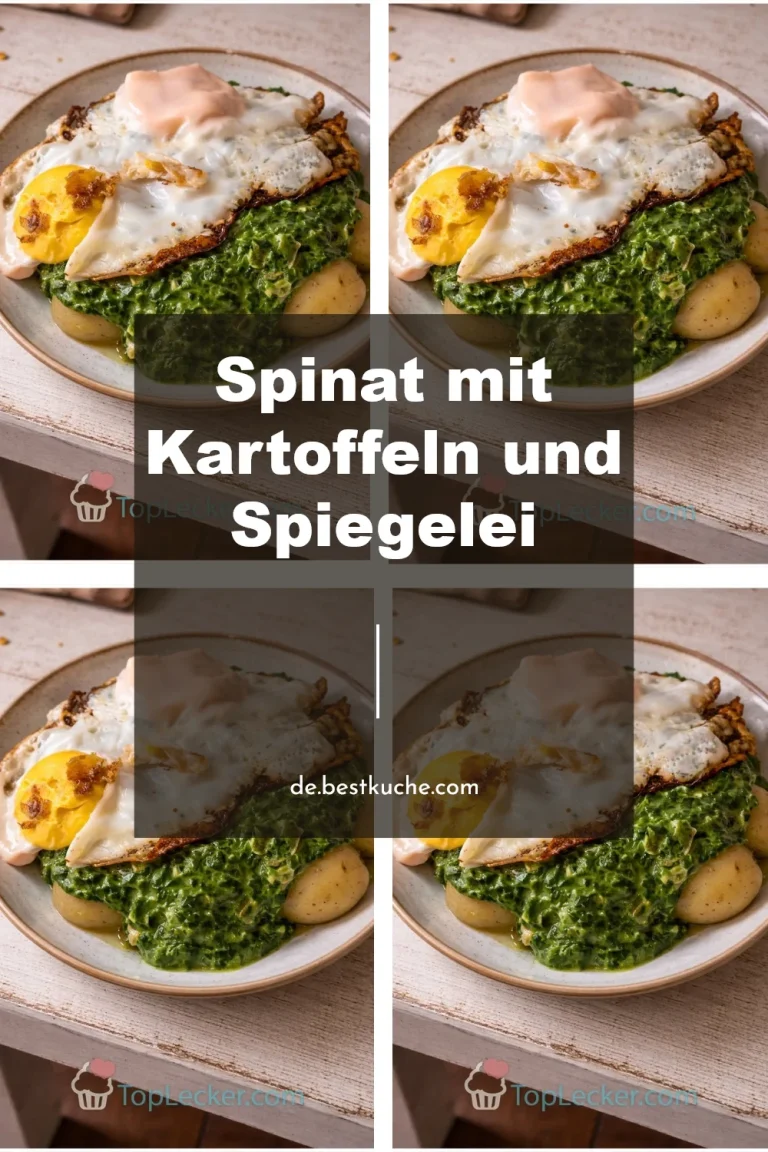 Spinat mit Kartoffeln und Spiegelei auf einem Teller angerichtet