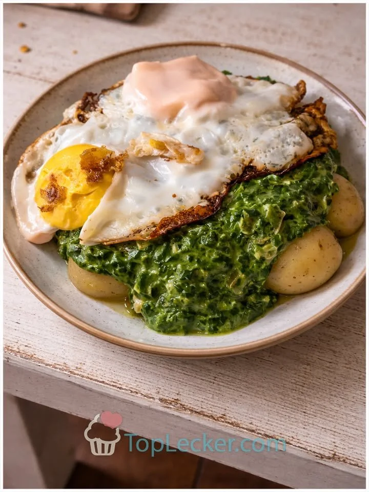 Spinat mit Kartoffeln und Spiegelei