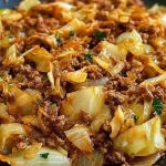 Leckere Spitzkohlpfanne mit Hackfleisch auf einem Teller serviert.