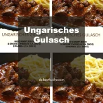 Schüssel mit ungarischem Gulasch, köstliches Rezept für ein traditionelles Gericht.