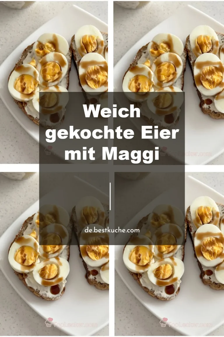 Weich gekochte Eier mit Maggi auf einem Teller serviert