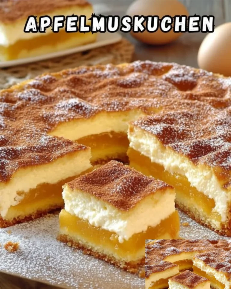 Ein köstlicher Apfelmuskuchen, frisch gebacken und serviert auf einem Teller.