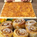 Apfelstrudel aus Blätterteig auf einem Teller serviert