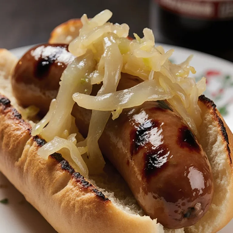 Bratwurst mit Sauerkraut auf einem Teller serviert
