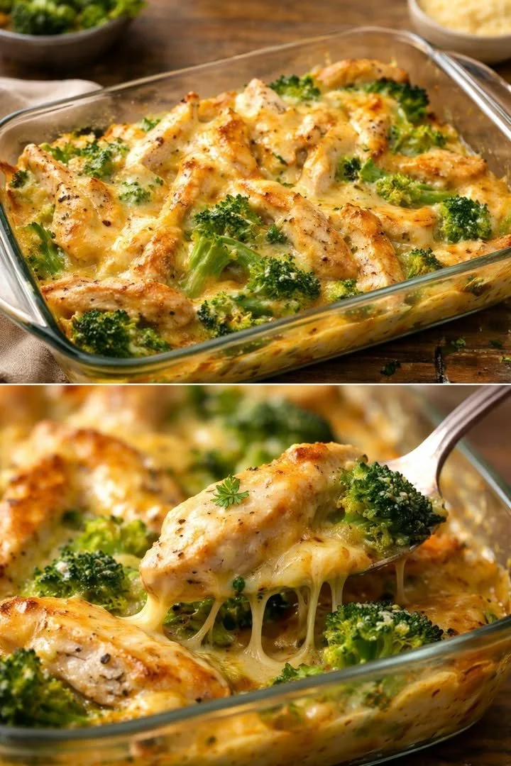 Broccoli chicken fillets in cheese sauce, baked