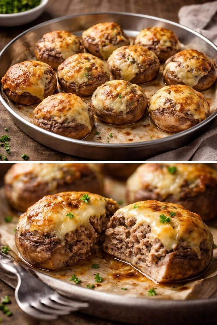 Champignons gefüllt mit Gouda und Hackfleisch