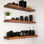 DIY floating shelves in a stylish living room setting, showcasing easy custom builds.