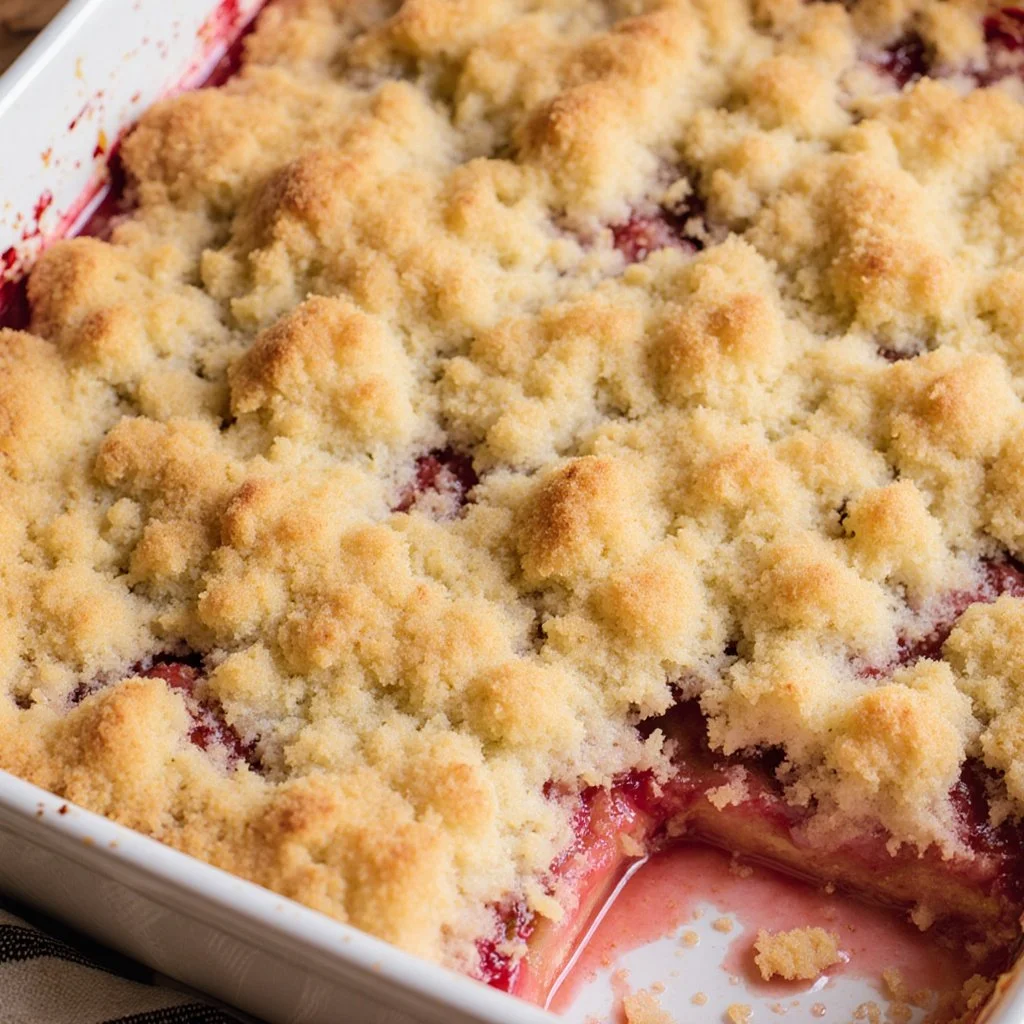 Deutscher Rhabarber-Streuselkuchen mit frischem Rhabarber und knusprigem Topping