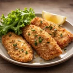 Klassisches deutsches Schnitzel mit goldbrauner Panade auf dem Teller
