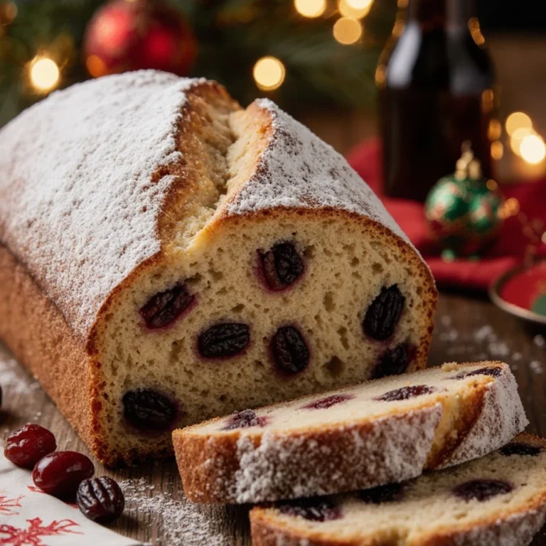 Traditioneller Deutscher Stollen mit Früchten und Nüssen für die Weihnachtszeit