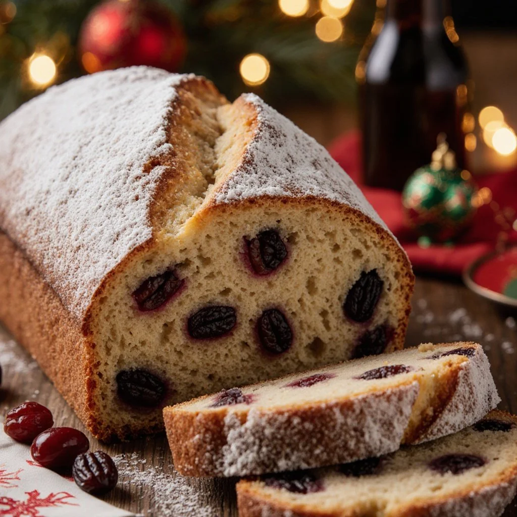 Traditioneller Deutscher Stollen mit Früchten und Nüssen für die Weihnachtszeit