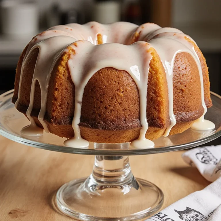 Saftiger Eierlikörkuchen auf einem Teller, dekoriert mit Puderzucker.